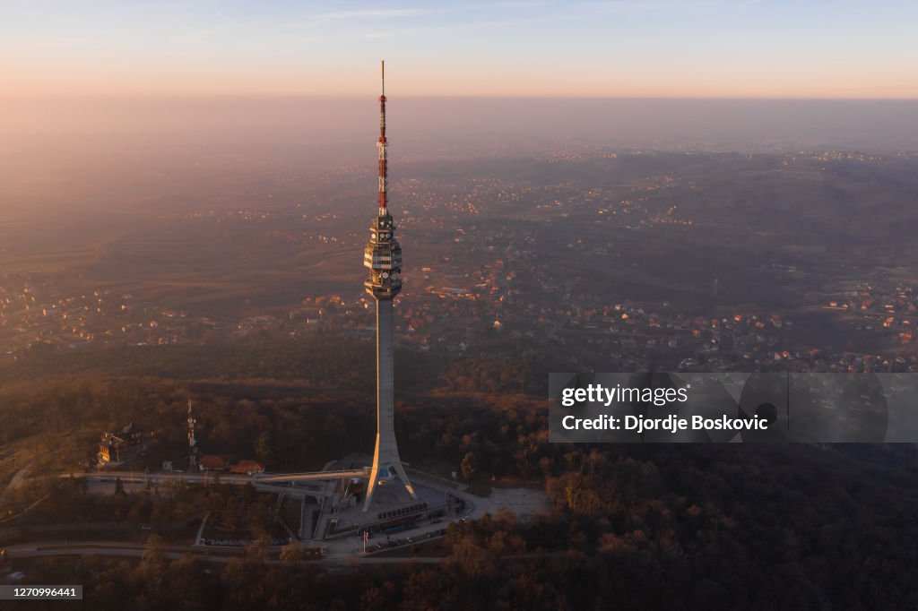 Drone View At Tower Avala During Great Polution