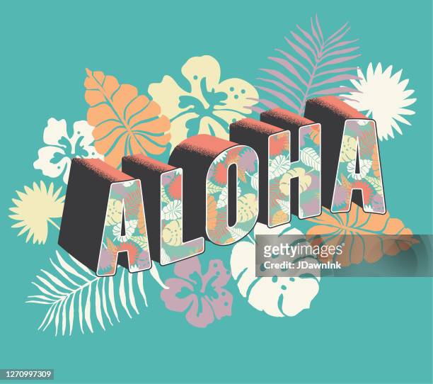 aloha von hawaii dekorative schrift postkarte typografie design - postkarte stock-grafiken, -clipart, -cartoons und -symbole
