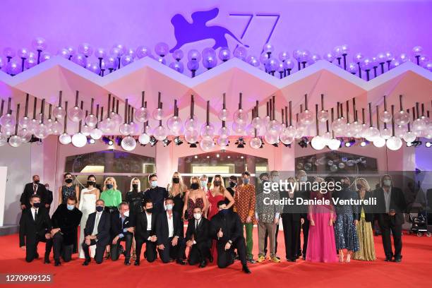Filming Italy Best Movie award guests walk the red carpet ahead of the movie "The World To Come" at the 77th Venice Film Festival on September 06,...