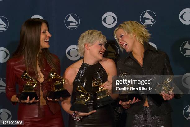 Grammy Award Winners Dixie Chicks, Emily Robison, left, Natalie Maines and Martie Maguire backstage at the 42nd Annual Grammy Awards, February 23,...