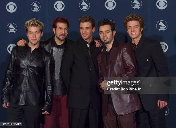 Members: Lance Bass, Joey Fatone, JC Chasez, Chris Kirkpatrick and Justin Timberlake backstage at the 42nd Annual Grammy Awards, February 23, 2000 in...