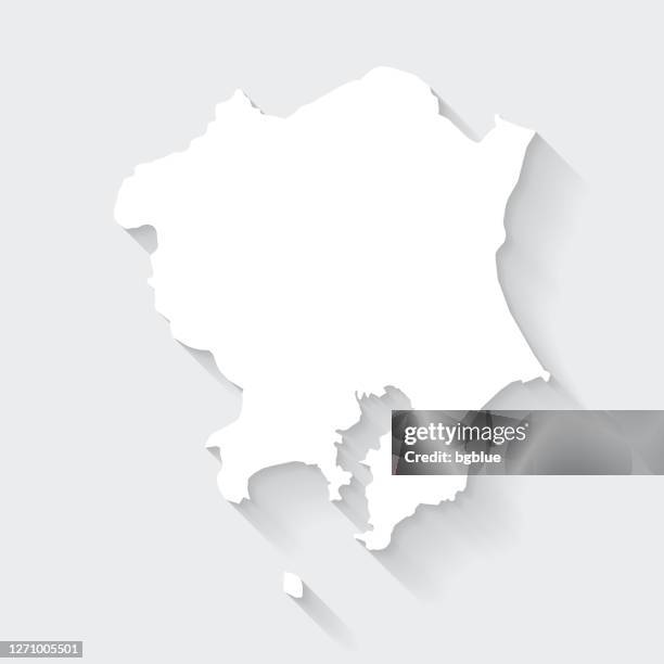 kanto map with long shadow on blank background - flat design - kanto region stock illustrations