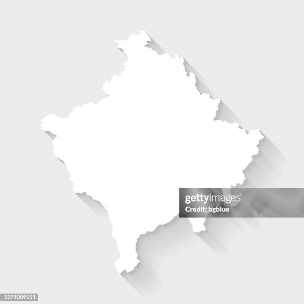 ilustraciones, imágenes clip art, dibujos animados e iconos de stock de mapa de kosovo con sombra larga sobre fondo en blanco - diseño plano - pristina