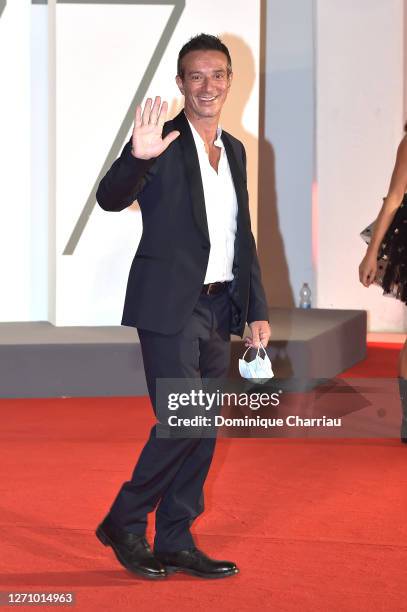 Salvatore Ficarra walks the red carpet ahead of the movie "The World To Come" at the 77th Venice Film Festival on September 06, 2020 in Venice, Italy.