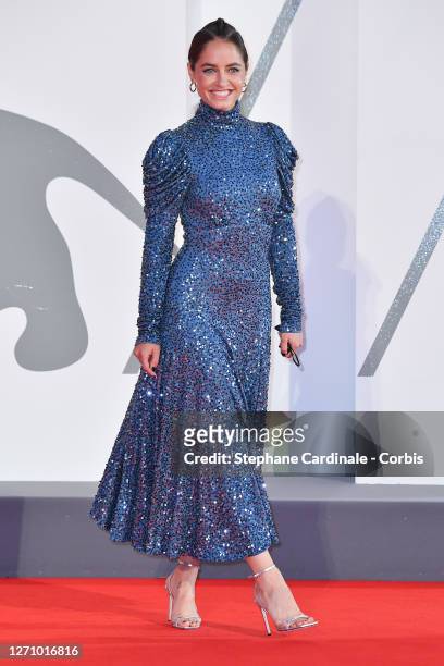Matilde Gioli walks the red carpet ahead of the movie "The World To Come" at the 77th Venice Film Festival on September 06, 2020 in Venice, Italy.