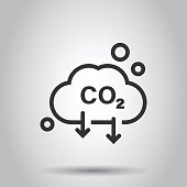 Co2 icon in flat style. Emission vector illustration on white isolated background. Gas reduction business concept.