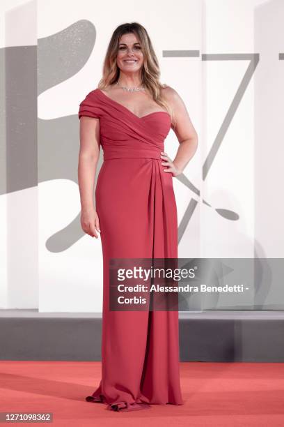 Vanessa Incontrada walks the red carpet ahead of the movie "The World To Come" at the 77th Venice Film Festival on September 06, 2020 in Venice,...