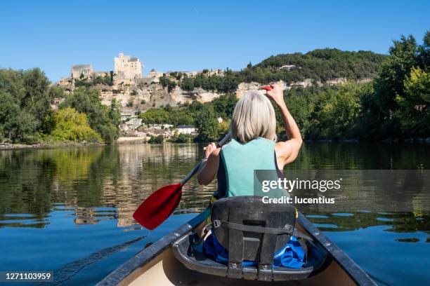 dordogne river canoeing la roque to beynac, france - dordogne river stock pictures, royalty-free photos & images