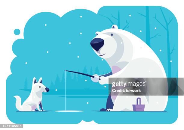 ilustrações de stock, clip art, desenhos animados e ícones de polar bear and wolf fishing - shes my best friend