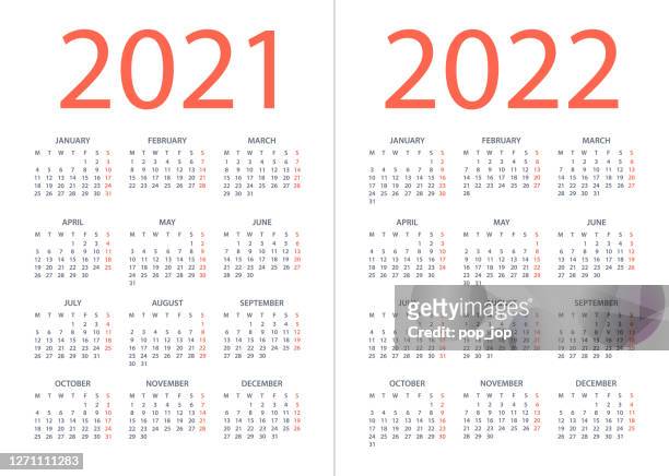 calendar 2021 2022 - vector illustration. week starts on monday - calendar stock illustrations