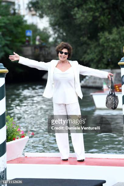 Corinne Clery is seen arriving at the 77th Venice Film Festival on September 07, 2020 in Venice, Italy.