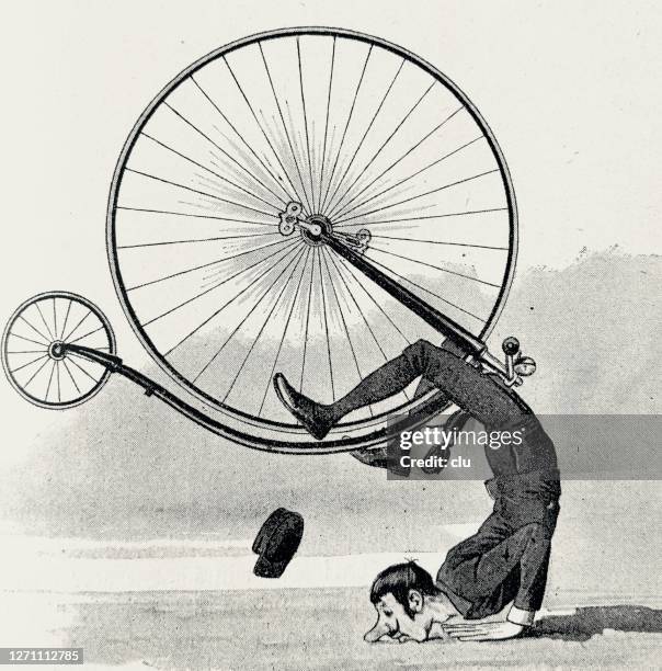 ilustrações de stock, clip art, desenhos animados e ícones de perfect crash of an artistic cyclist, landing on the nose, handstand - fazer o pino