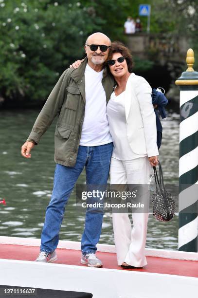 Corinne Clery and Ivano Marescotti are seen arriving at the Excelsior during the 77th Venice Film Festival on September 07, 2020 in Venice, Italy.