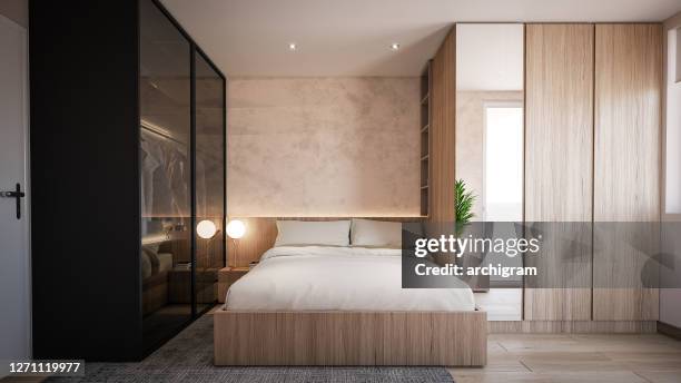 interior design. architecture. computer generated image of bed room. architectural visualization. - bedroom furniture stock pictures, royalty-free photos & images
