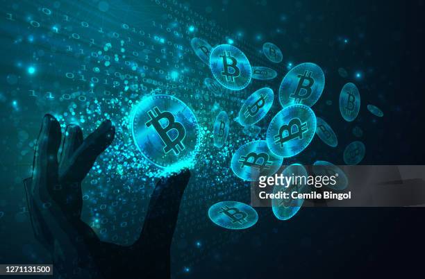 bitcoins crypto currency concept - blockchain crypto stock illustrations