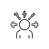 Angry person line icon. Steam is coming out from ears. Frustration, burnout, furious. Annoyed man. Stress symptom. Vector on isolated white background. EPS 10