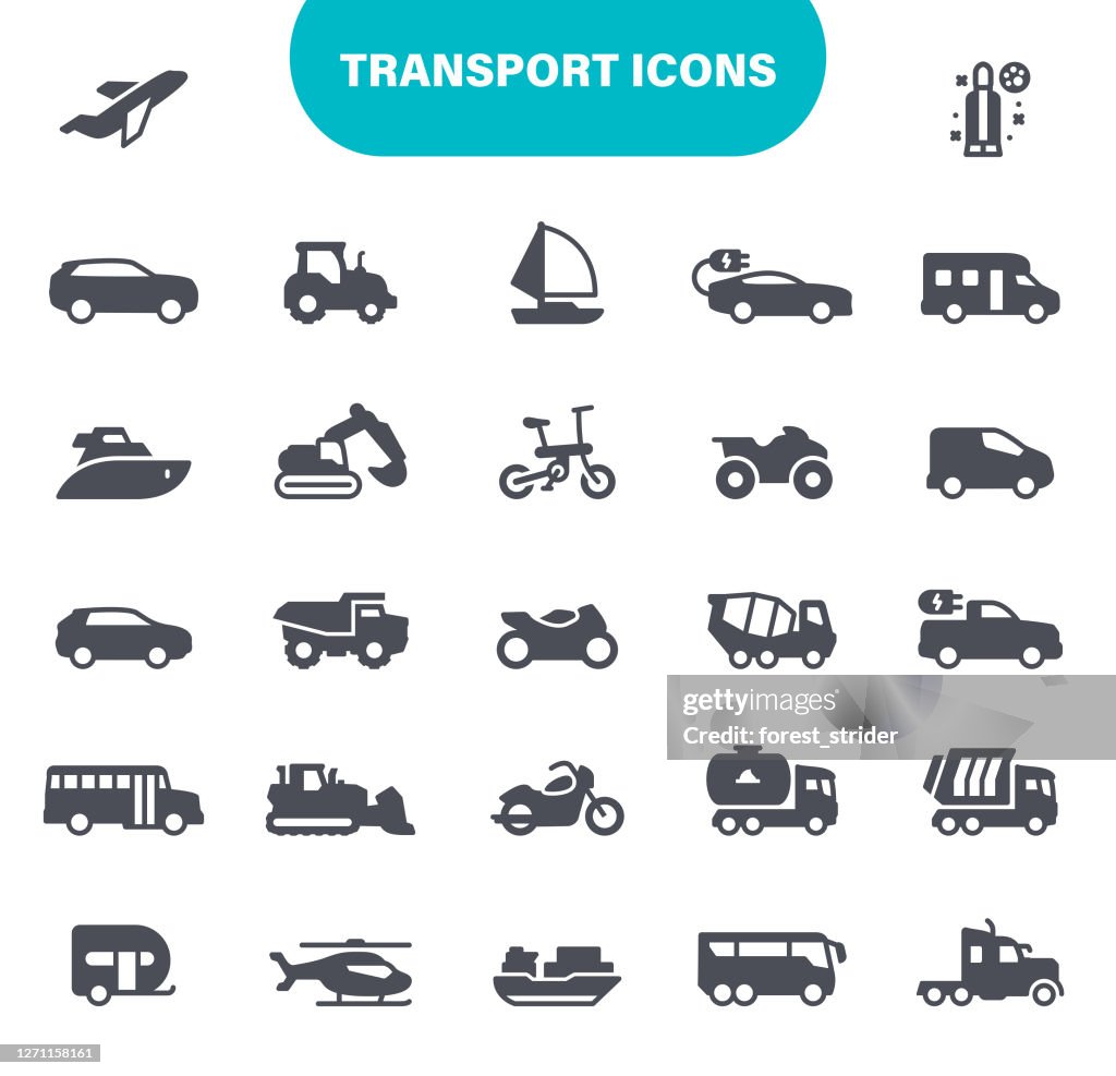 Transport Icons. Contains such icons as Truck, Car, Vehicle, Bike, Sailboat