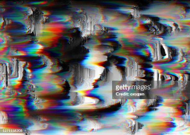 abstract digital black white pixel noise wave glitch error damage background - problemen stockfoto's en -beelden