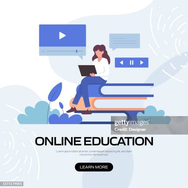 online education, e-learning, distance education concept vector illustration for website banner, advertisement and marketing material, online advertising, business presentation etc. - university covid stock illustrations