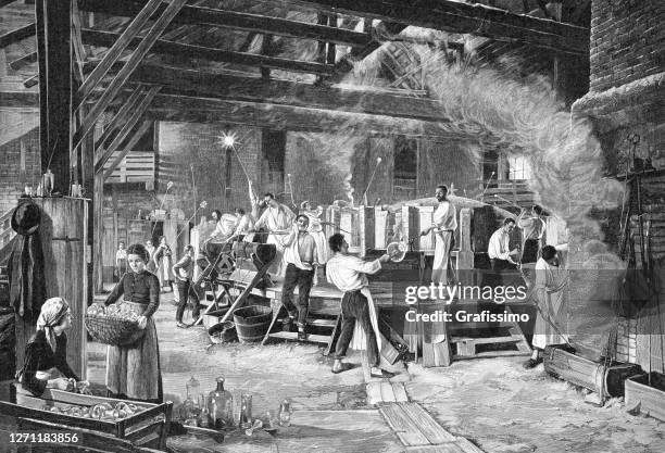 workers working in glass factory in schliersee germany 1892 - glass factory stock-grafiken, -clipart, -cartoons und -symbole