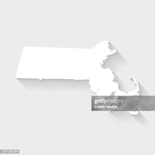 massachusetts map with long shadow on blank background - flat design - ma stock illustrations