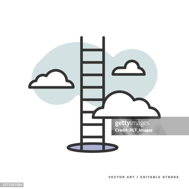 monoline icon — ladder leading into clouds - self improvement icon stock illustrations