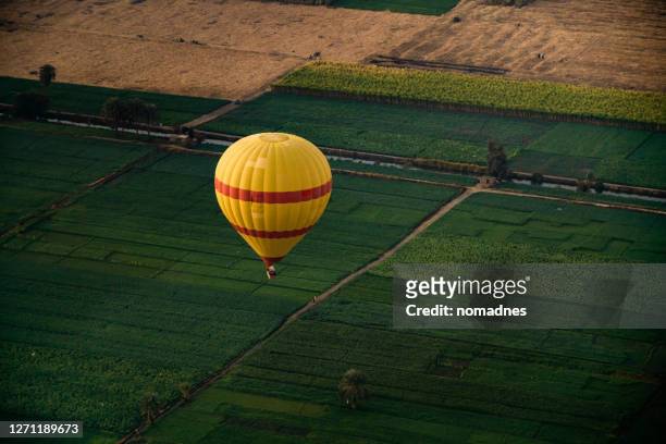 hot air balloon over nile river,egypt. - hot air balloon basket stock pictures, royalty-free photos & images