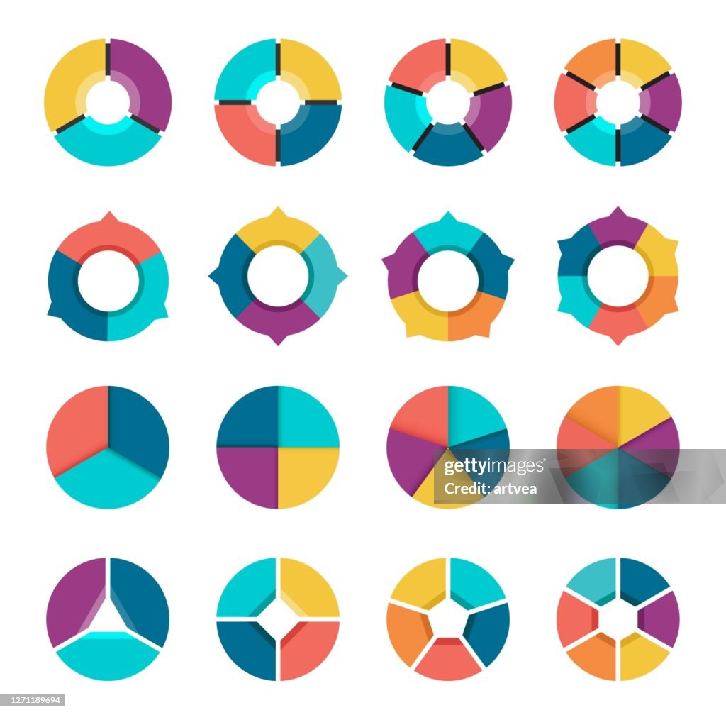 Colorful Pie Chart Collection With 3 4 5 6 Sections Or Steps High-Res ...