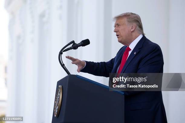 President Donald Trump delivers remarks during a news conference at the North Portico at the White House on September 07, 2020 in Washington, DC....