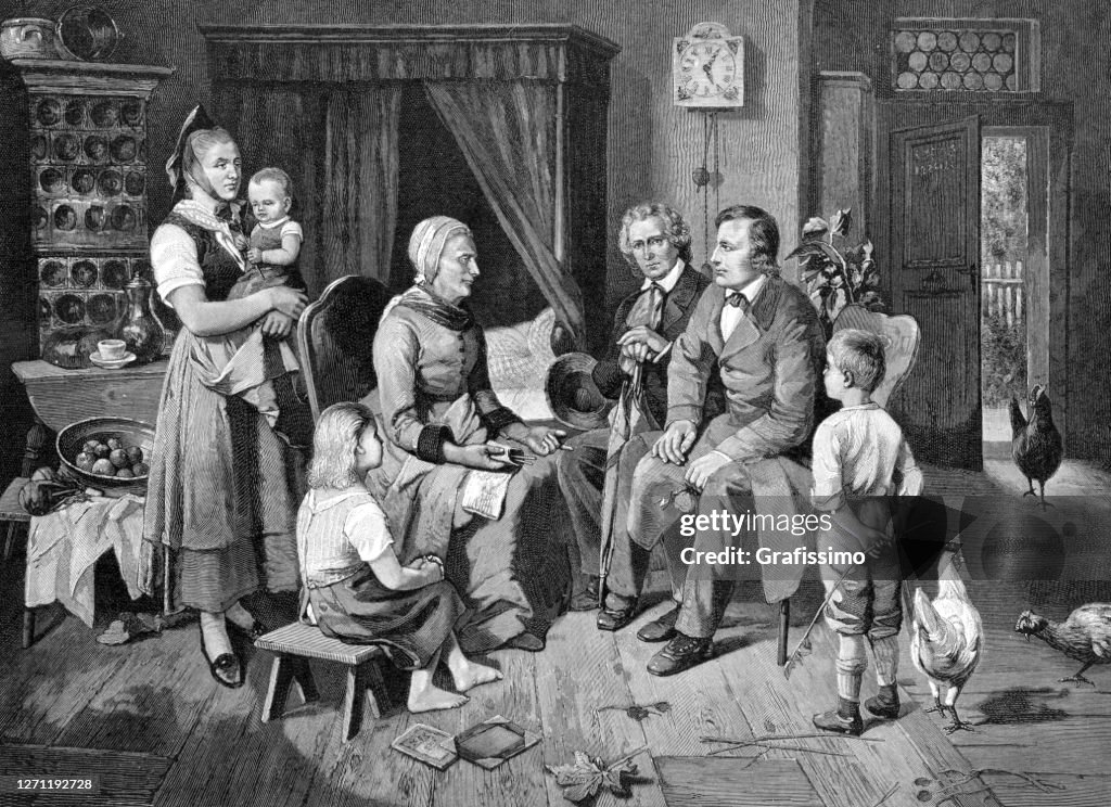Grimm Brothers with fairytale Miss Viehmann in Niederzwehren