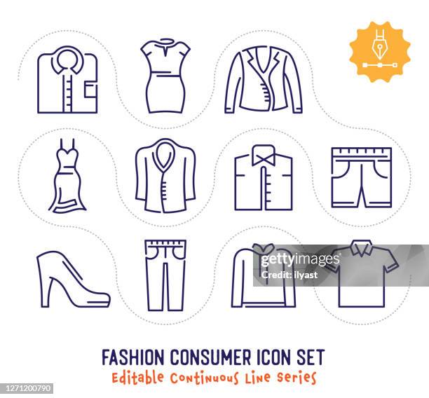 fashion consumer editable continuous line icon pack - charming stock-grafiken, -clipart, -cartoons und -symbole