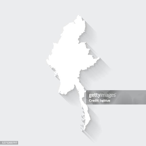 myanmar map with long shadow on blank background - flat design - yangon myanmar stock illustrations