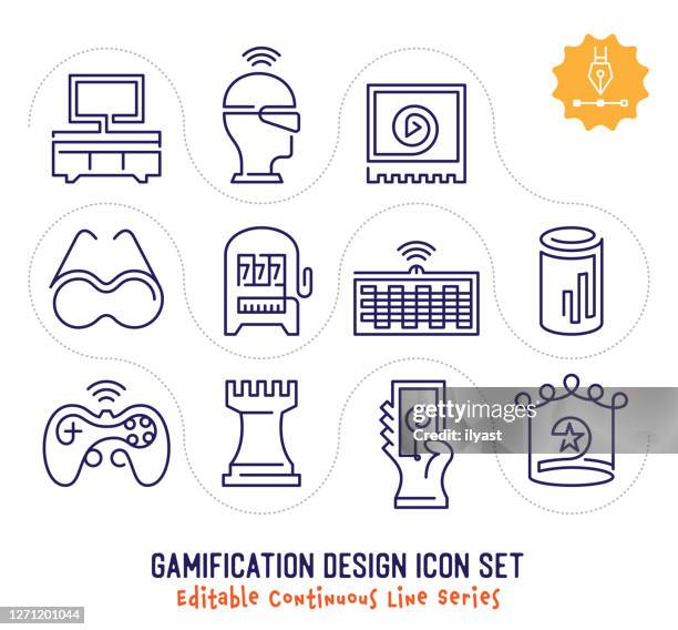 gamification design editable continuous line icon pack - easy online application stock illustrations