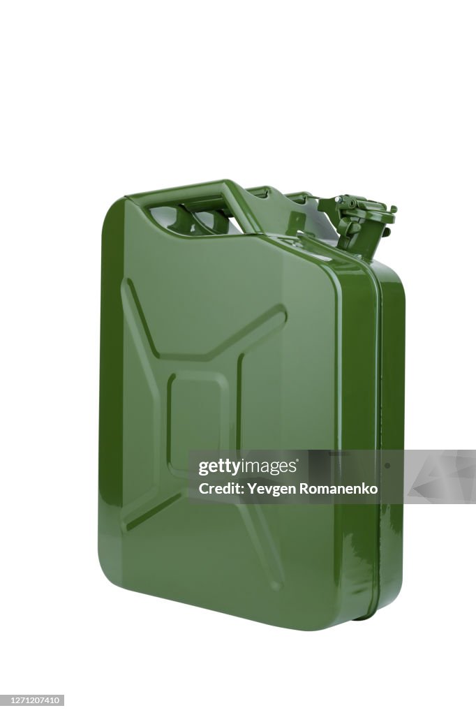 Green jerrycan isolated on white background