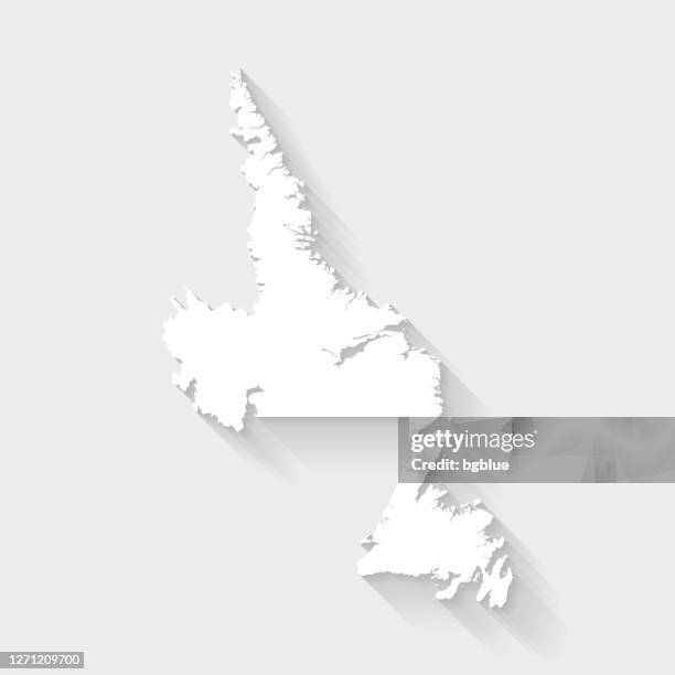 newfoundland and labrador map with long shadow on blank background - flat design - st johns newfoundland stock illustrations