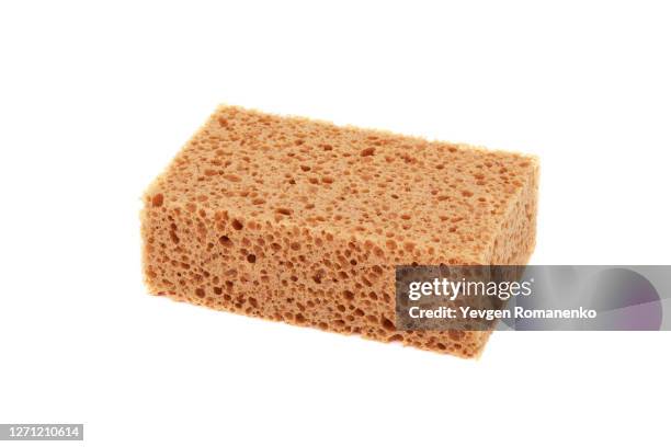 brand new sponge isolated on white background - spugna per le pulizie foto e immagini stock