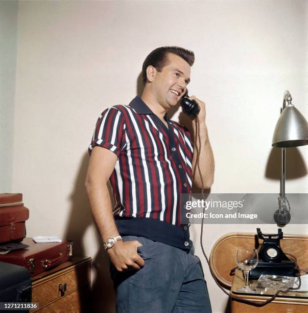 American country music singer and member of the Country Music and Rockabilly Halls of Fame, Conway Twitty in Memphis, TN, circa 1958.