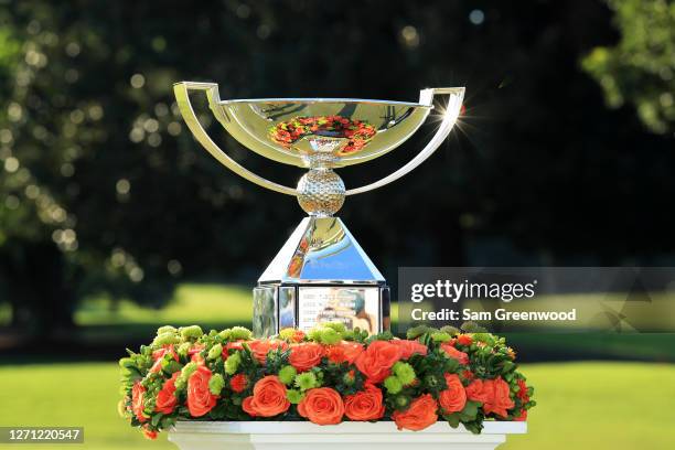 The FedEx Cup is displayed on the 18th green after the final round of the TOUR Championship at East Lake Golf Club on September 07, 2020 in Atlanta,...