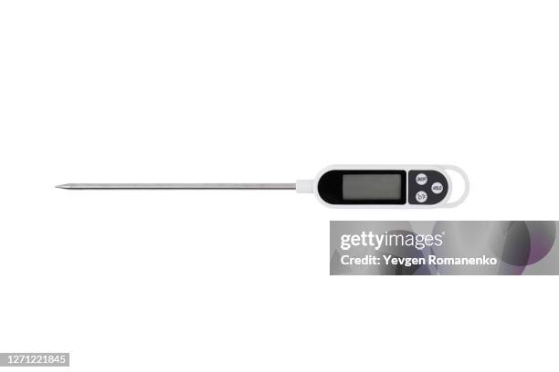 digital food thermometer isolated on white background - termometro fotografías e imágenes de stock
