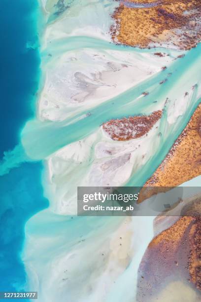 aerial view of braided river. - braided river stock pictures, royalty-free photos & images