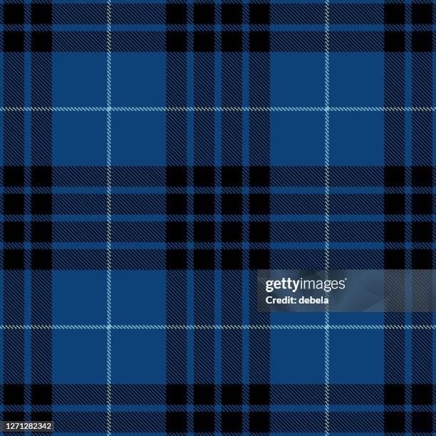 stockillustraties, clipart, cartoons en iconen met blauw zwart schots tartan plaid textielpatroon - scottish culture