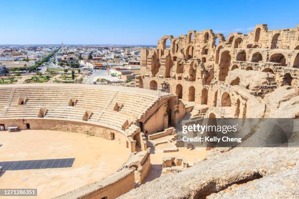 the amphitheatre of el jem in tunisia - tourism in tunisia stock pictures, royalty-free photos & images