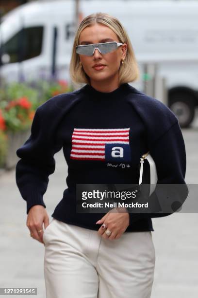 Perrie Edwards from Little Mix seen at Global Radio Studios on September 08, 2020 in London, England.