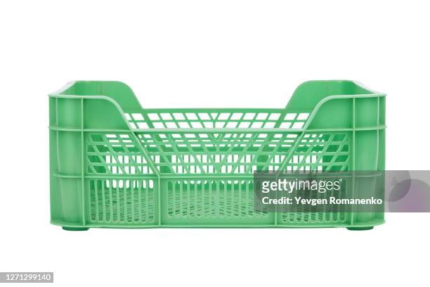 green plastic crate isolated on white background - crate stock pictures, royalty-free photos & images