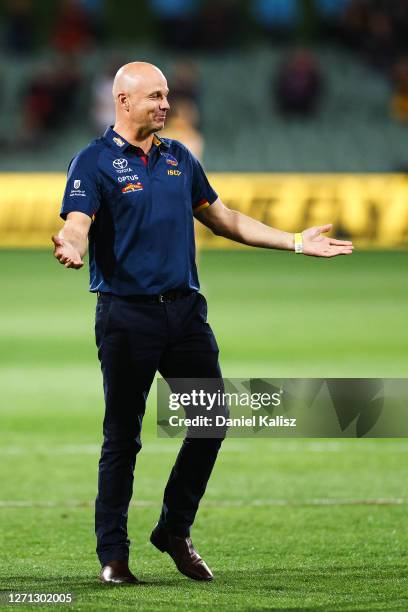 Adelaide Crows Senior Coach Matthew Nicks looks on during the round 16 AFL match between the Adelaide Crows and the Greater Western Sydney Giants at...