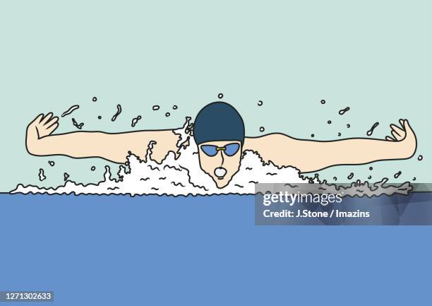 a swimmer swimming - butterfly stroke stock illustrations