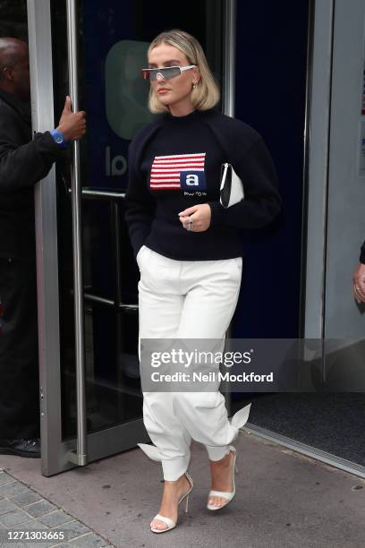 Perrie Edwards from Little Mix seen at Global Radio Studios on September 08, 2020 in London, England.