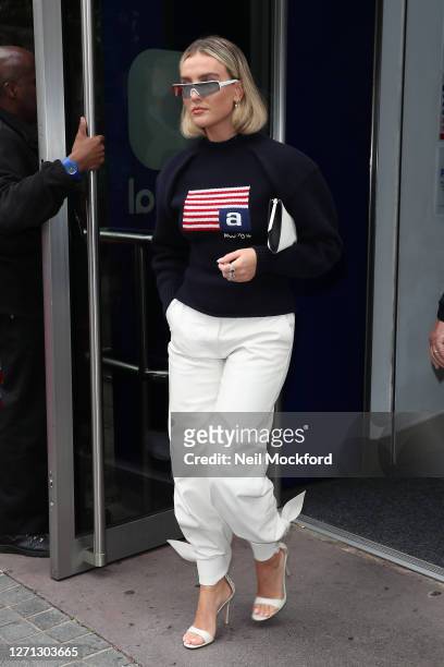 Perrie Edwards from Little Mix seen at Global Radio Studios on September 08, 2020 in London, England.