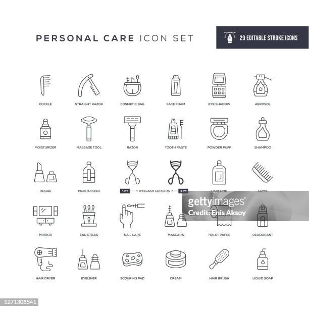 personal care editable stroke line icons - seifenspender stock-grafiken, -clipart, -cartoons und -symbole