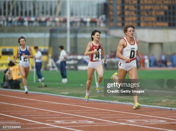 Jarmila Kratochvílova of Czechoslovakia #D during the Women's 4 X 400 metres relay competition at the European Cup of Athletics on 20th August 1983...